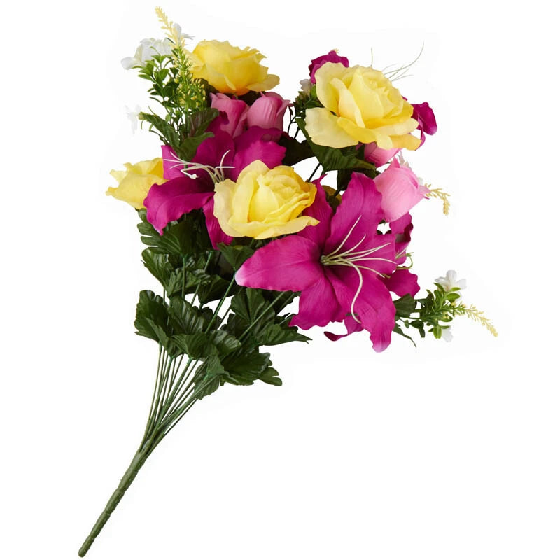 23" Artificial Decorative Rose and Lily Floral Bush Lily