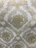 CHAMPAGNE GOLD Metallic Floral Brocade Upholstery Drapery Fabric (110 in.) BTY Flowering Plants
