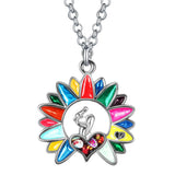 Mother's Day Enamel Alloy Heart Sunflower Necklace Pendant Jewelry Charms Gifts Sunflower
