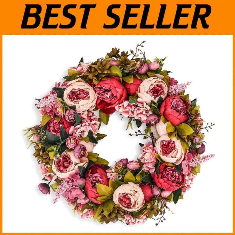 Vintage Silk Peony Flower Wreath - 19 Inch Hydrangea