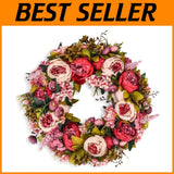 Vintage Silk Peony Flower Wreath - 19 Inch Hydrangea