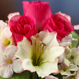Set of 3 Raspberry Artificial Rose Bud, Hydrangea, and Daylily 9-1/2" Bundles Hydrangea