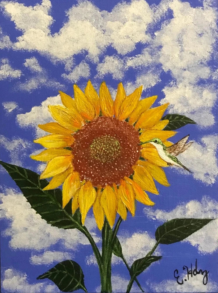 The Sunflower and the Hummingbird, 6 x 8 Sunflower