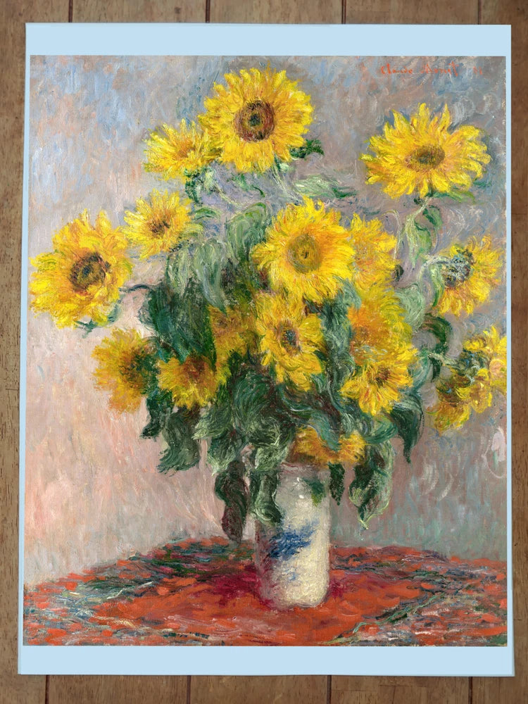Sunflower bouquet art poster: yellow sunflowers in a white vase