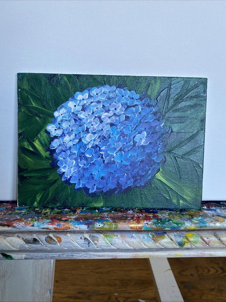 Hydrangea,blue,flowers,bouquet Acrylic paintings on canvas original 5/7 Hydrangea