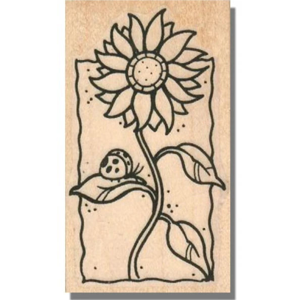 Rubber Stamp, Sunflower With LadyBug In A Square, Flower, Garden,Summer,Bloom,lg Sunflower