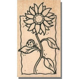 Rubber Stamp, Sunflower With LadyBug In A Square, Flower, Garden,Summer,Bloom,lg Sunflower
