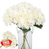 Kisflower 6pc White Hydrangea Artificial Flowers Silk Stems Hydrangea