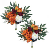 Rinlong Set of 2 Fall Wedding Bouquets for Bridesmaids Burnt Orange Bridesmai... Bouquet