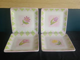 FTD Porcelain 7.5" Square Plates, Different Tulip Sunflowers 4 Of Them EUC Sunflower