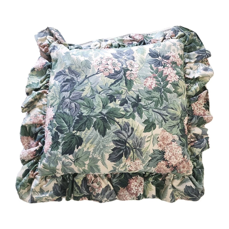 Laura Ashley Ashbourne Ruffled Throw Pillow Vtg USA Cottage Core Hydrangea 14" Hydrangea