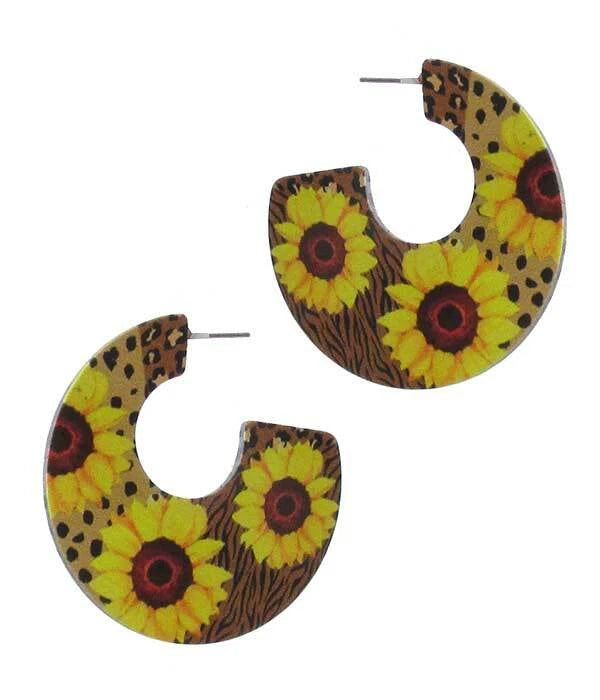 Sunflower Wood Earrings Sunflower