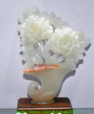 19.6'' Collection Chinese Natural White Xiu Jade Carving Peony Flower Statue Peony