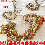 45 Flowers 8Ft Artificial Flower Rose Fake Hanging Garland Party Wedding Decor Peony