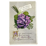 Postcard Birthday Greeting Hydrangea Snowball Flower Purple Gold Gilt Embossed Hydrangea