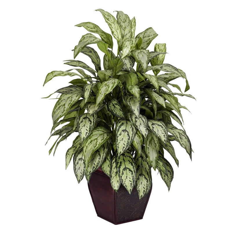 38" Silver Queen Silk Fake Realistic Plant w/ Decorative Planter Green Plant