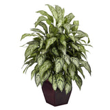 38" Silver Queen Silk Fake Realistic Plant w/ Decorative Planter Green Plant