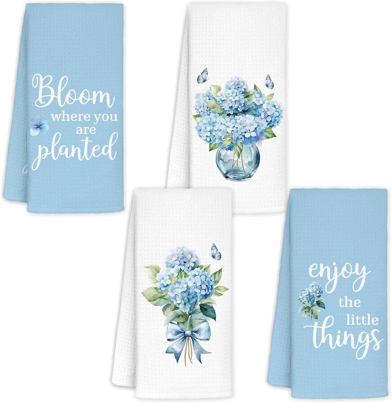 Hydrangea Kitchen Towels Set of 4 - Bloom Where You are Planted Blue Hydrangea D Hydrangea