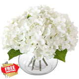 Hydrangea Artificial Flowers with Vase White Real Touch Faux Centerpiece Hydrangea