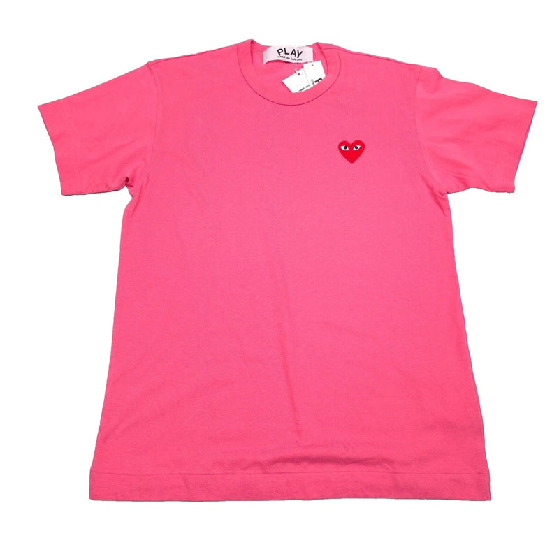 Pink PLAY Comme Des Garcons T-shirt with red embroidered heart logo