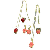 Women Fashion Shell Peony Flower Jewelry Set 3Pcs Handmade Necklace Ring Earring Peony