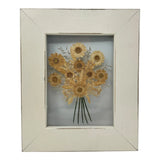 Vintage Pressed Daisy Bouquet Floating Double Glass Cream Wood Frame 9_ x 11_ Dried Flower