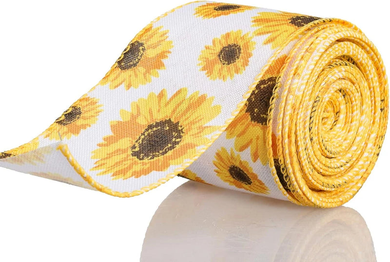 Sunflower Wired Ribbon, Flower Sunflower Ribbon for Spring Summer Autumn Wreath, Sunflower