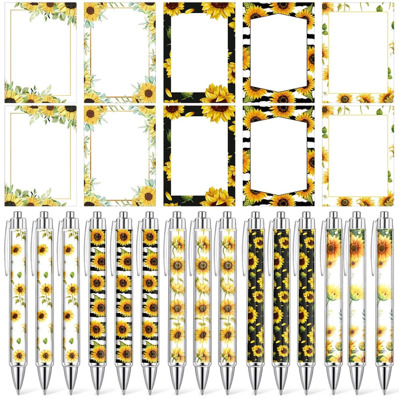 30 Pcs Sunflower Notepads with Pens Sunflower Sticky Notes Flower Ballpoint P... Sunflower