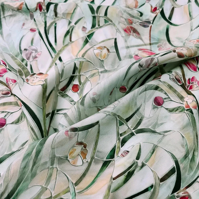 55'' By Yards Mint Green Floral Viscose Fabric Soft Rayon Sewing Material Flowering Plants
