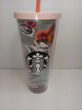 2019 Starbucks Peony Flower Floral Tumbler Venti Cold Cup 24 oz With Lid  Straw Peony