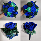 Royal Blue Hunter Green Rose Calla Lily Sola Bridal Wedding Bouquet Accessories Bouquet