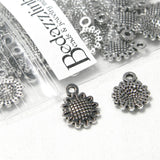 30 Antique Silver Metal Little 1/2 inch Sunflower Basket Weave Flower Charms Sunflower