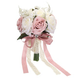 Artificial Bridal Bouquet Wedding Bouquets with Silk Ribbon White Coffee Powder Bouquet