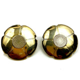 Gold Tone Sunflower Pierced Earrings Vintage Flower Round Floral Shiny Sunflower