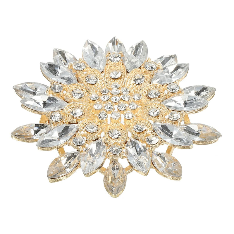 Rhinestone Flower Brooch Pin Large Crystal Sunflower Lapel Pin White Sunflower