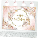 Boho Happy Birthday Backdrop Bohemian Pampas Grass Blush Birthday Party 7x5ft Pampas Grass