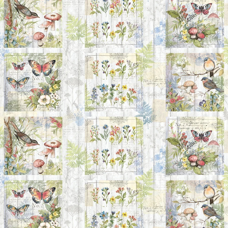 Nature's Serenade Fabric Panel Susan Winget for White Owl Textiles 24x44 Flowering Plants