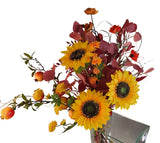 Artificial Fall Floral Arrangement Sunflowers Persimmon Red Foliage Yellow Accen Sunflower