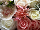WH Online Foam Mix Flowers 20 Pcs Wedding Bouquet Roses & Wildflowers w/Stems Bouquet