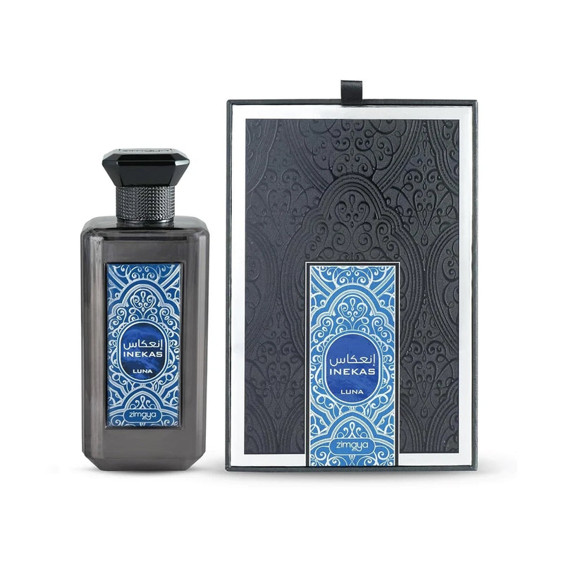 Inekas Luna men's eau de parfum bottle with blue label and matching gift box