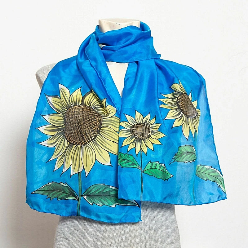 Ukraine Sunflower Scarf Blue Yellow Scarf Hand Painted Silk Scarf No War Ukraine Sunflower