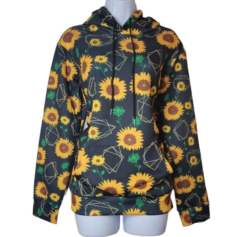 Girl's Casual Pullover Graphic Sunflower Print Longsleeved Sweater Size Medium Sunflower