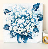 Impasto Original Art Hydrangea Painting Book Shelf Decor Unique Gift Ideas 8x8" Hydrangea