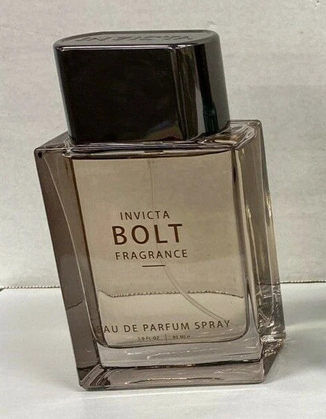 Fragrance bottle with black cap and label 'Invicta BOLT' (Eau de Parfum Spray)