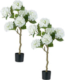 39" White Hydrangea Fake Tree - Real Touch Silk Plants for Home Decor Hydrangea