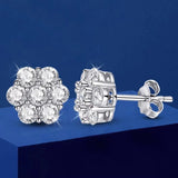 D Color Moissanite Sunflower Earrings 925 Sterling Silver 14k White Gold Plated Sunflower