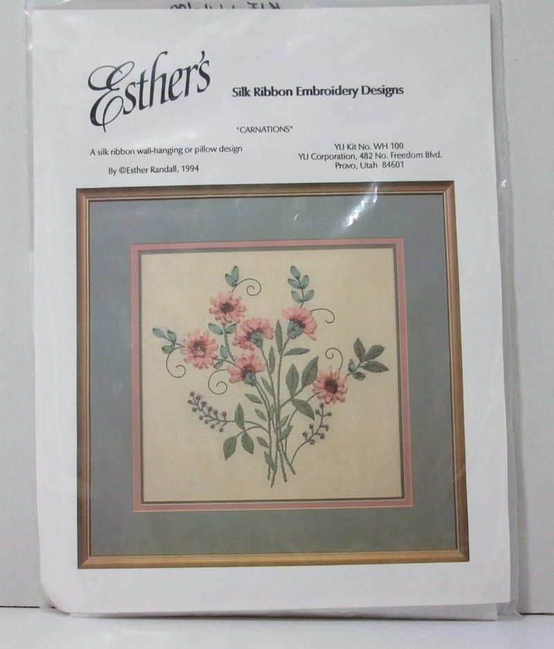 New 1994 Esther's Floral "Carnations" Silk Ribbon Embroidery Kit Esther Randall Carnation