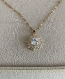 Sunflower CZ Pendant Necklace 18K Gold Plated Round Flower Necklace Sunflower