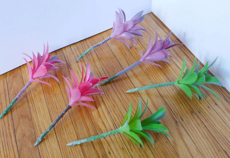 6 Pcs Artificial Plants Succulents Plastic Flocking Agave Grasses (#81) Green Plant