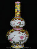 Famille rose porcelain gourd vase with pink peony flowers and gilt trim